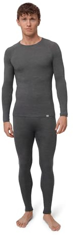 DANISH ENDURANCE Merinowolle Thermo-Unterwäsche Set, Premium Skiunterwäsche, Funktionsunterwäsche, Lange Unterhose & Langarmshirt für Herren, Dunkelgrau, 2XL