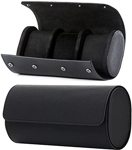 Watch Roll Box Travel Watch Case,BetterJonny PU Leather Watch Case 3 Slot Watch Display Storage Organizer for Men and Women,Watch Storage Box with Removable Pillow for Home Storage Travel and Display