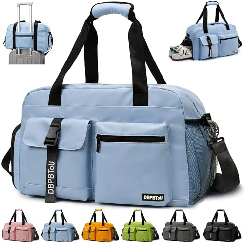 DBPBToU Sporttasche Damen Herren, Reisetasche mit Schuhfach, Trainingstasche mit Nassfach, wasserdichte Weekender Bag, Gym Bag/Schwimmtasche/Saunatasche Verwendet Werden kann (blau)