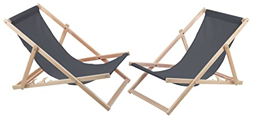 WOODOK 2-er Liegestuhl Set aus Buchholz Strandstuhl zur Selbstmontage Sonnenliege Gartenliege für Strand, Garten, Balkon und Terrasse Liege Klappbar bis 120kg (Grau)