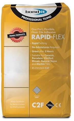 Bond It Rapid-Flex Tile Adhesive Rapid Fast Setting Floor Wall Ceramic - Grey (10Kg)