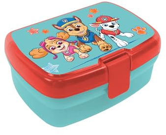 p:os - Boîte à Pain Paw Patrol Bleue pour Enfants avec Compartiment, Boîte à Déjeuner Plastique Fermeture à Clip pour Jardin d'Enfants, École et Loisirs