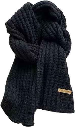 Strickschal Warm Langschal Gestrickt Winterschal Einfarbig Mode Groß Verdickt Wollschal Vintage Unisex Schals Deckenschal Halstuch für Damen Mädchen Herren Junge Geschenk (Schwarz,Einheitsgröße)