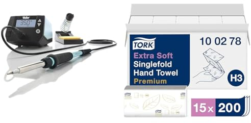 Weller WE 1010 70 W/230 V Digital 1-Kanal-Lötstation & Tork extra weiche Zickzack Papierhandtücher Premium 100278 - H3 Falthandtücher für Zickzack Papierhandtuchspender - besonders saugfähig