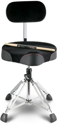 EASTROCK Drum Throne with Backrest 4 Leg,Heavy Duty Drum Stools Height Adjustable Motorcycle Style Swivel Drum Seat Drum Chair for Adult Drummer(Black)