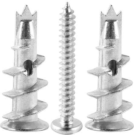 100Pezzi Tasselli per Cartongesso, Cartongesso Autofilettante, Tasselli Autofilettante per Cartongesso, Fissaggi per Cartongesso Autoperforanti, Metallo Tasselli con viti per fissare tende, cornici