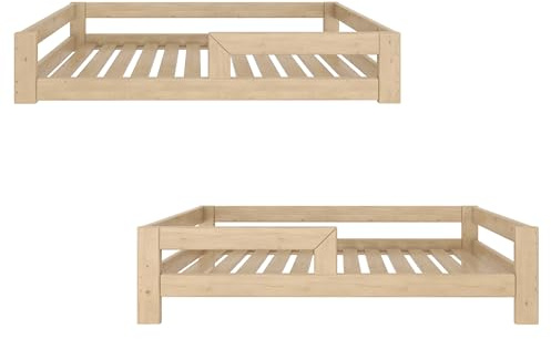Need Sleep Montessori Letto a pavimento 2 in 1 per bambini, trasformabile in letto per bambini, 70 x 140 cm, con protezione anti-caduta, rete a doghe basse, per bambini a partire dai 2 anni in su