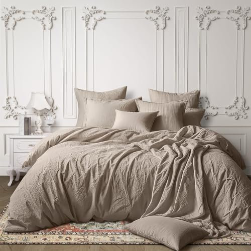 DerF HOME Muslin Bettwäsche Hellbraun 135x200cm Bettbezug + 80x80cm Kissenbezug,100% Baumwolle,weich und hautfreundlich für einen erholsamen Schlaf