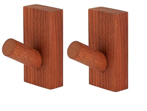 XAQAMY 2 ganchos para guardarropa de madera, redondos, vintage y decorativos para ropa, ganchos de pared y adhesivos (color nogal)
