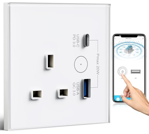 BSEED WiFi Smart Socket with USB and Type-C, 13A White - Compatible with Alexa and Google Home, Timer and App Remote Control for Smart Life