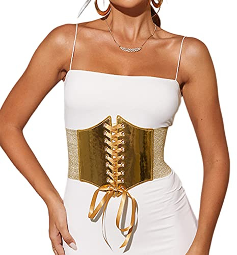 Cinturón de corsé dorado grande para mujer, cinturón elástico para vestido, cinturón ancho de vestir, corsé debajo del busto, cinturón de cintura, dorado, 68 cm
