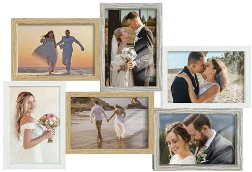 Tinkeps Cornice portafoto Collage, colori misti, 6 cornici per fotografie da 10 x 15 cm, senza necessità di montaggio, può essere appesa verticalmente o orizzontalmente alla parete