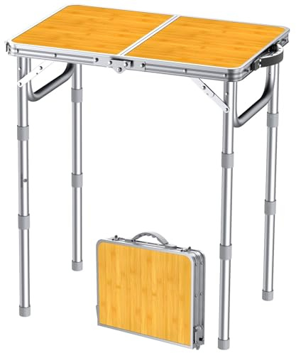 FUNYKICH Tavolo da Campeggio Pieghevole,Tavolo da Picnic in Alluminio con Altezze Regolabili 58x40x26/48/70 cm, Giallo