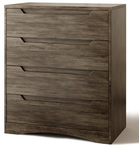 Blishom Cómoda 4 Cajones, Armario de Almacenamiento, Mueble de Almacenaje con Fácil Montaje, Gran Capacidad, Cómoda para Dormitorio, Salón, con Esquinas Redondeadas 71 x 40 x 82 cm (Gris Oscuro)