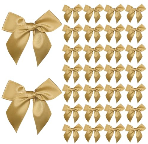 ACKKOR 30 Lazos Dorados, Mini Lazos para Manualidades, Envoltura de Regalos, Costura DIY, Bodas, cumpleaños, Fiestas, Manualidades, Bolsas para Dulces, panadería (Dorado)