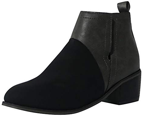 Generisch Botines modernos para mujer con puntera redonda, tacón de bloque robusto para una comodidad cómoda y casual en el look diario, Negro , 35 EU