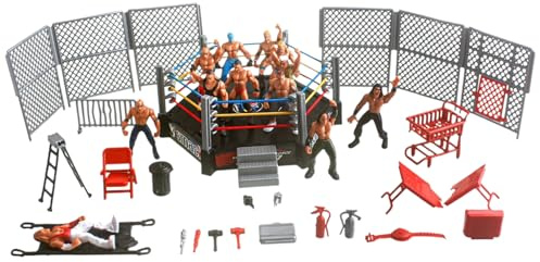 Bemonew Juguetes de Lucha Libre Divertido Ring de plástico con Figuras de acción realistas y Accesorios. Juguetes de Lucha para niños y Adultos.