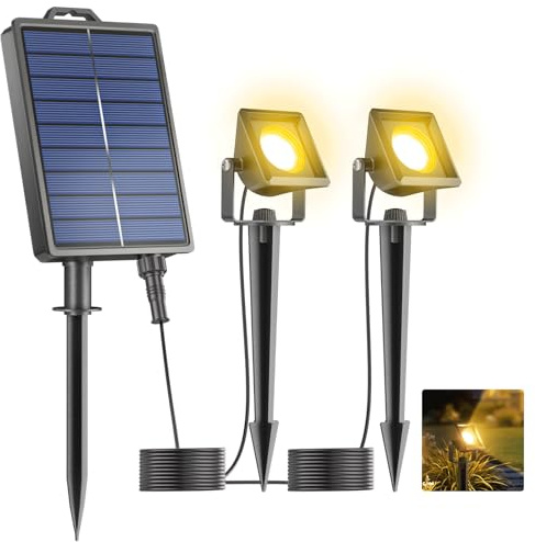 Giliwosy Solarlampen für Außen, Solar-Gartenstrahler mit 4 Timerstufen + 4 Helligkeitsstufen, Solarstrahler für Außen Garten, Automatisches Ein-/Ausschalten, IP65 Wasserdicht Solar Strahler Außen