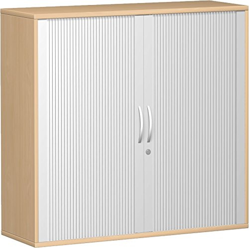 Geramöbel Querrollladenschrank 2 Dekor-Einlegeböden, abschließbar, 1200x425x1152, Silber/Buche