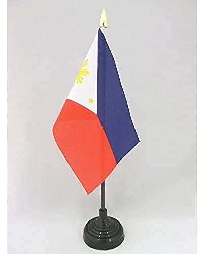 AZ FLAG - Philippines Table Flag 4'' x 6'' - Filipino Mini Desk Flag 100% Polyester 15 x 10 cm - Office Mini Banner with 10'' Pole - Golden Spear