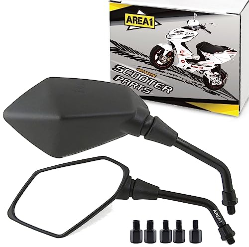 Area1 Universal Motorroller Ersatz Rückspiegel Paar e-geprüft M8/M10 Rechtsgewinde + Adapter, für z.B. Race GT50 TPH Zip Runner NRG Speedfight