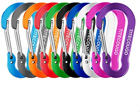 TITECOUGO Carabiner Keychain,Aluminum D-ring Locking Carabine D-Shape Lock Snap Backpack Water Bottle Keychain Climbing Gear Accessories EDC Camping Tent Multi Function Tool Multiple 10 Colors