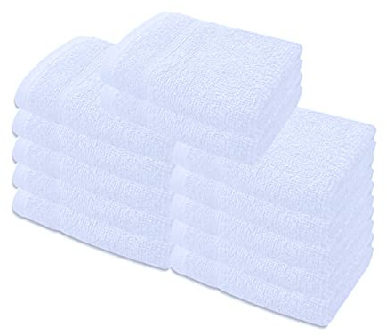 Premium bomull ansiktstyg flaneller tvättduk 12-pack 500 GSM ring spunnen mjuk absorberande 30 x 30 cm handdukar (vit)