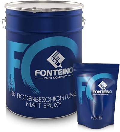 Fonteino 2K Epoxidharz Bodenbeschichtung Bodenfarbe Bodenlack MATT für Garage, Keller & Gewerbe – strapazierfähig, chemikalienbeständig & lösungsmittelfrei - Lichtgrau 20KG