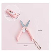 Mini Folding Scissors Portable Foldable Travel Scissors Paper Cutter Pocket Paper Rope Craft Shredder Stationery Push-Pull Stainless Steel Baby Pink