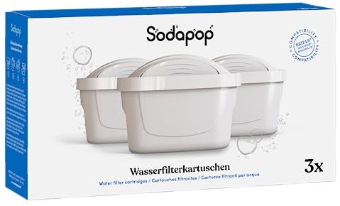Sodapop Wasserfilter-Kartuschen, 3 Stück, kompatibel mit BRITA®* MAXTRA®*, MAXTRA+®* und MAXTRA PRO®* Wasserfilterkannen inkl. PerfectFit* System, reduziert geschmacksstörende Stoffe im Trinkwasser