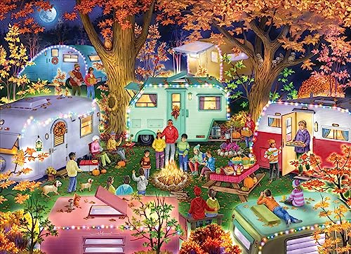 Vermont Christmas Company Camping in The Fall Puzzle de 1000 pièces – Puzzle sur Le thème de l'automne pour Adultes avec des campeurs rétro – Pièces de Forme aléatoire et entièrement emboîtables