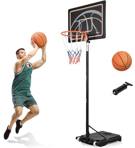 YITAHOME Basketballkorb und Ständer mit Rädern, tragbar, höhenverstellbar, 121–260 cm, Basketballständer mit Basketball und Ballpumpe, Outdoor für Junior Erwachsene