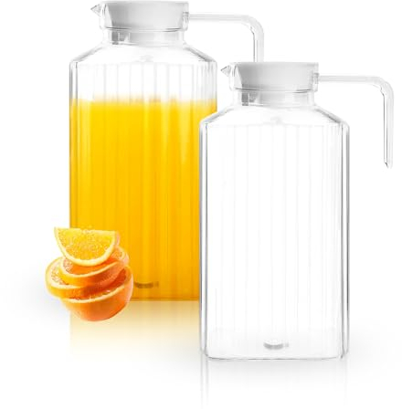 WeeGoo 2 Pack Plastic Pitcher Fridge Jug with Lid, Clear Striped Beverage Drink Pitcher, Plastic Water Jugs for Juice Milk Drinks Tea