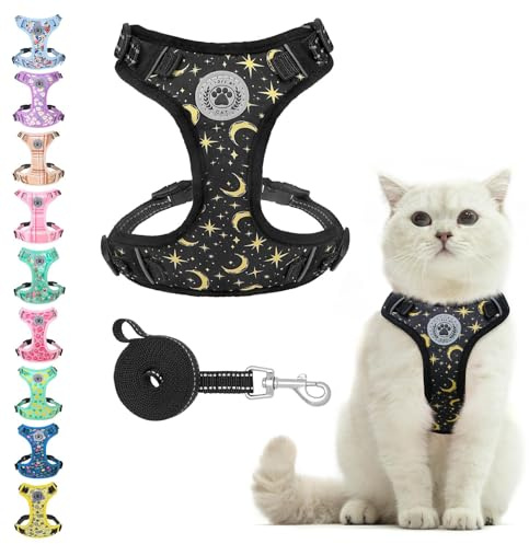 BEAUTYZOO Cat Harness and Leash Set for Walking Escape Proof, Neck Release Adjustable Harness for Kitten Puppy Small Medium Large Cats, Soft Cute Easy Control Small Cat Harness for Cats Boy and Girls
