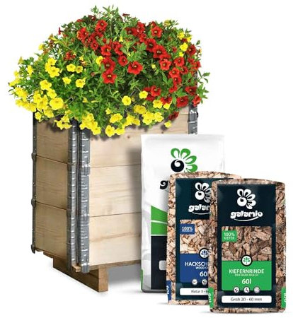 GALAMIO Hochbeet Gartentraum Palettenhochbeet Frühbeet Anzuchtbeet Gartenbeet Pflanzkübel Pflanzkasten Blumenkübel Blumenkasten 1x Komplettset / 1 Palette Paligo