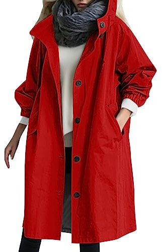 Asija Regenjacke Damen Wasserdicht Atmungsaktiv Windbreaker Trenchcoat Lang Windjacke Mit Kapuze Übergangsjacke Mantel Grey 4XL