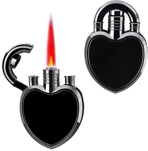 Jet Lighter with Windproof Red Flame - Adjustable Creative Heart Design, Refillable Butane Lighter Gifts for Birthday, Christmas, Festivals (Without Butane) -Black Ice