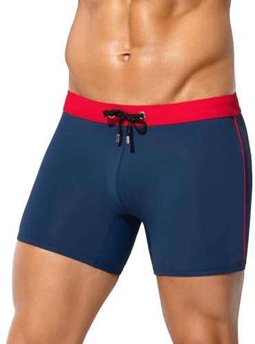 Mauro Kane Baddräkt för män boxer med justerbar dragsko badshorts badshorts badbyxor pool, A4-marinblå, L