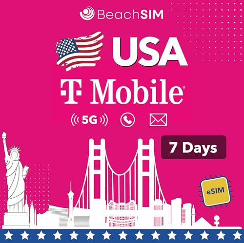 BeachSIM eSIM USA i 7 dagar. Obegränsad data, lokala samtal och sms på T-Mobile Network. Snabb aktivering. Enkel påfyllning. Fungerar på eSIM-kompatibla enheter.