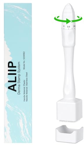 ALIIP Timbro Dermastamp Derma Stamp Regolabile 0-3 mm Professionale Dermastamp Microneedling Regolabile, Derma Roller per Capelli, Barba, Viso, Corpo, Bianco(140 perni)