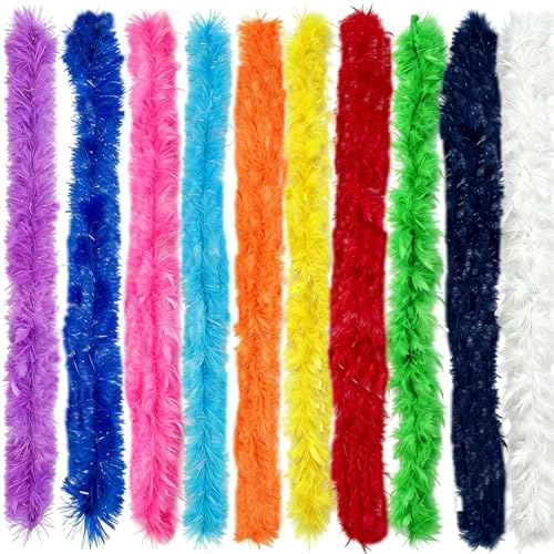 10 Feather Boas Multipack, 1.5M Long, Orange Feather Boa, Pink Feather Boa, Blue Feather Boa, Yellow Feather Boa, Green Feather Boa, Soft Feathers for Party, Performance, Costume Accessories