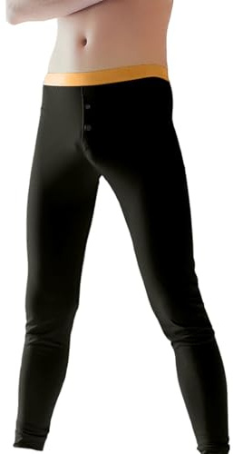 Eauptffy Men's Thermal Underpants Long Thermal Underwear Winter Leggings Functional Underwear Inner Fleece Cotton Underwear Leggings Training Trousers Fitness Yoga Trousers, O Black, M