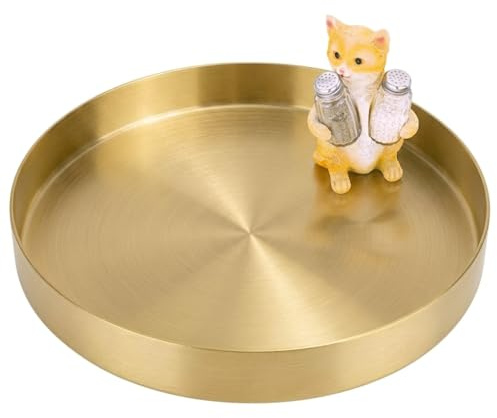 Yvttve Bandejas Metal Doradas Redondo Decorativas Bandeja de Acero Inoxidable, Plato Organizador de Bandeja para Cosméticos Joyería Perfume Velas (Oro, Ø 25 cm)