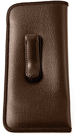 Calabria Soft Slip-In Glasses Case with Pocket Metal Clip Brown for Men/Women Synthetic Leather Felt Lining 6.5x3
