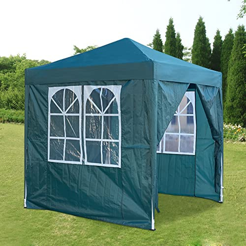 Pop Up Canopy 2x2m Gazebo Marquee Garden Awning Party Tent Canopy 4 polyester sidewalls (Green)
