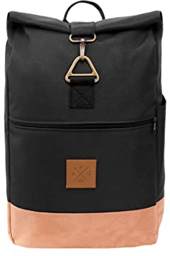 Timber Wood Roll-Top Backpack - wasserdichter Rucksack (18L) mit Flaschenhalter, Daypack mit Innenfächer, Laptopfach, gepolsterte Träger, Reißverschlussfach, für Damen & Herren (Black)