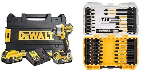 DEWALT DCF887P2-QW Trapano Avvitatore a Impulsi Attacco 1/4, 3 velocità, 5.0 Ah, Motore Brushless, con Doppia Batteria in Valigetta TSTAK, Nero/Giallo, 2 5 & DT70731T-QZ, Giallo/Nero