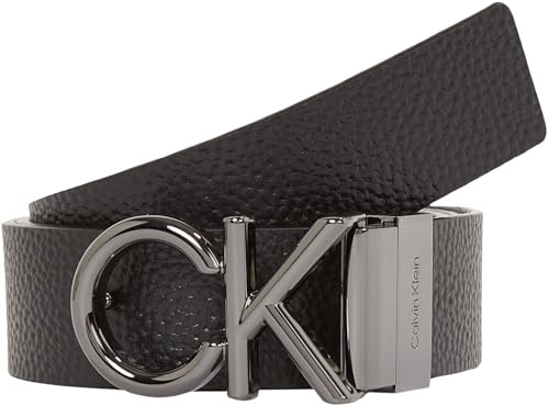 Calvin Klein Cintura Uomo Metal Bombe 3,5 cm Cintura in Pelle, Marrone (Black/Brown), 110 cm
