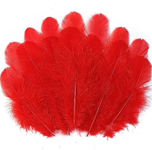 Soarer Röd fjädertillbehör granel hantverk, 300 st, 7,6-12,7 cm | Naturliga mjuka tuppfjädrar för skolhantverk, drömfångare, jul, bröllopsfest och kostymdekoration