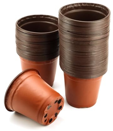 QWORK® Juego de 100 Macetas Plástico con Agujeros de Drenaje - Ø 10cm - Macetas de Inicio de Semillas Contenedor de Trasplante de Plantas